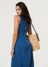 Izabel London Light Blue Denim Stitch Detail Fitted Midi Dress - S Image 2