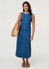 Izabel London Light Blue Denim Stitch Detail Fitted Midi Dress - S Image 1