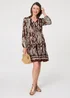 Izabel London Brown Printed Tiered V-Neck Knee Length Dress - 14 Image 1