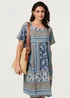 Izabel London Blue Mosaic Print Short Sleeve Shift Dress - S Image 1