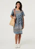 Izabel London Blue Mosaic Print Short Sleeve Shift Dress - S Image 4