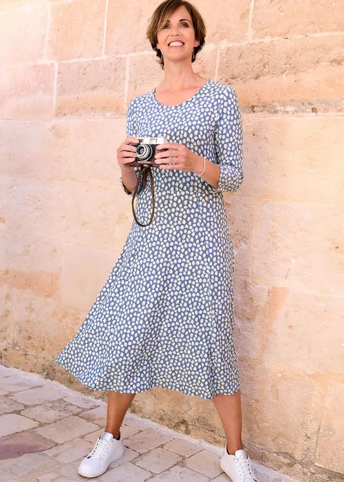 Cotton Traders Washed Blue Stretch Jersey Midi Dress - 16 Image 1