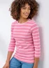 Cotton Traders Sugar Pink Wrinkle Free 3/4 Sleeve Boat Neck Stripe Top - 24 Image 2