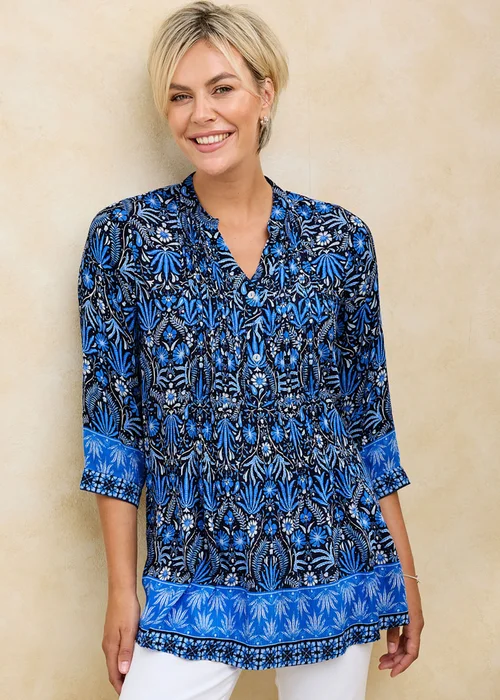 Cotton Traders Navy Printed Crinkle Tunic - 10 Image 1