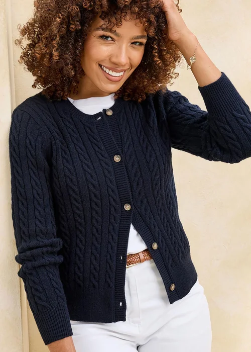 Cotton Traders Navy Cutest Cable Cardigan - 8 Image 1