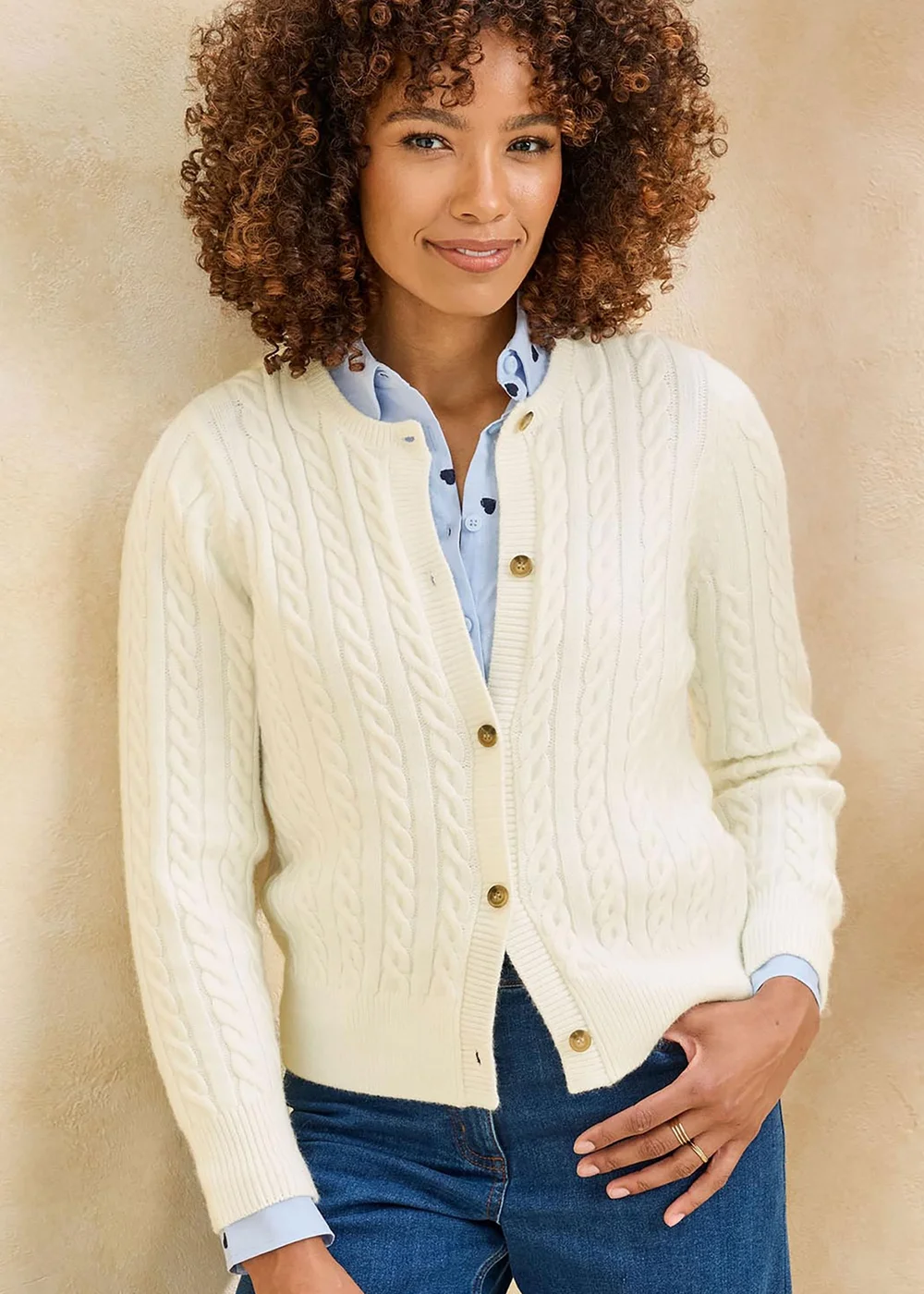 Cotton Traders Cream Cutest Cable Cardigan - 10 Image 1