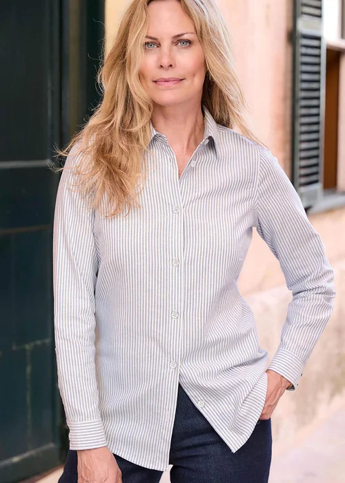 Cotton Traders Navy Stripe Oxford Shirt - 14 Image 1