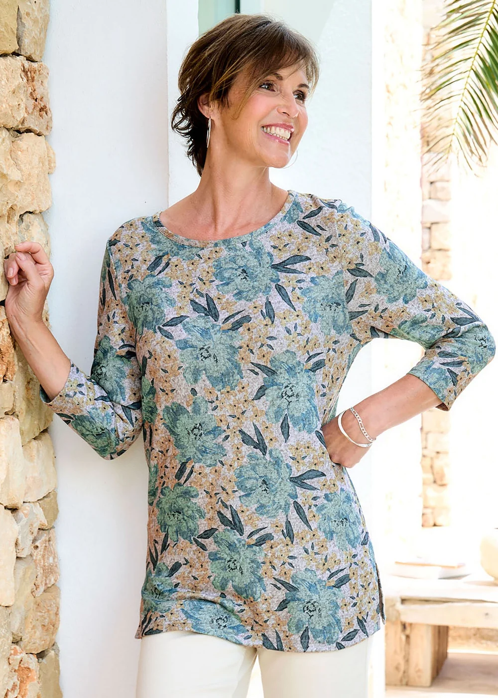 Cotton Traders Light Jade Printed Soft Touch Tunic - 10 Image 2