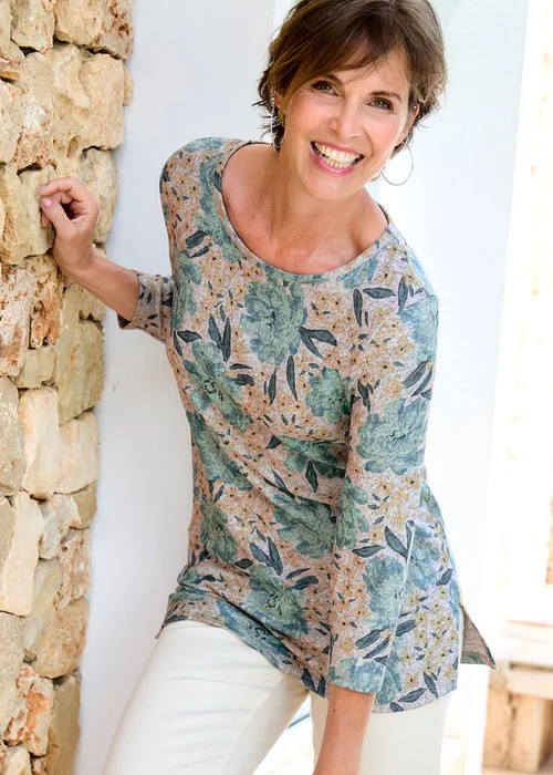 Cotton Traders Light Jade Printed Soft Touch Tunic - 10 Image 1