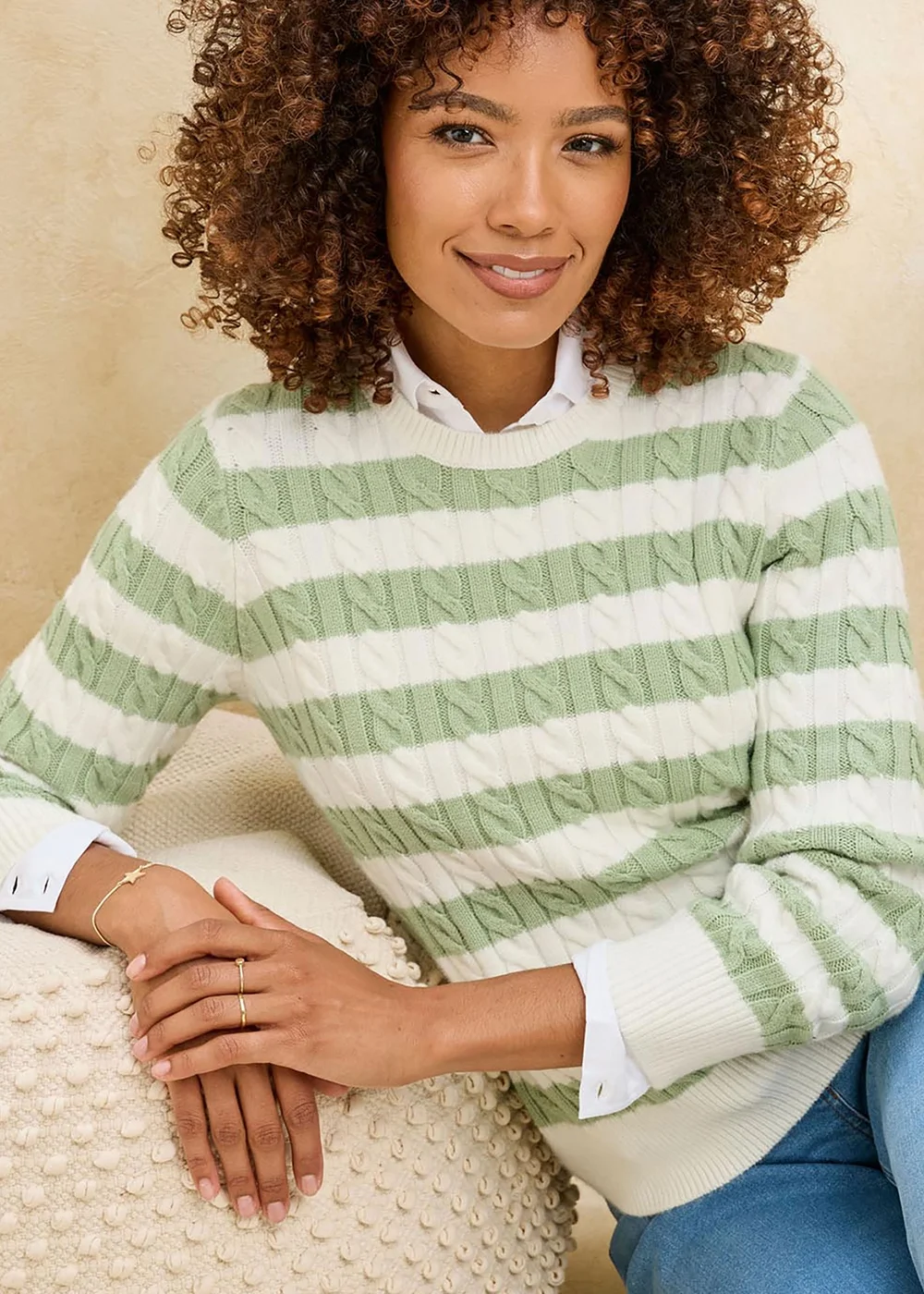 Cotton Traders Pear Stripe Cutest Cable Jumper - 8 Image 2