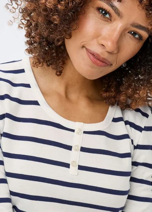 Cotton Traders Ivory Wrinkle Free 3/4 Sleeve Button Detail Stripe Top - 20 Image 3