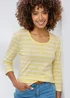 Cotton Traders Pale Yellow Wrinkle Free 3/4 Sleeve Button Detail Stripe Top - 18 Image 2