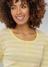Cotton Traders Pale Yellow Wrinkle Free 3/4 Sleeve Button Detail Stripe Top - 18 Image 3