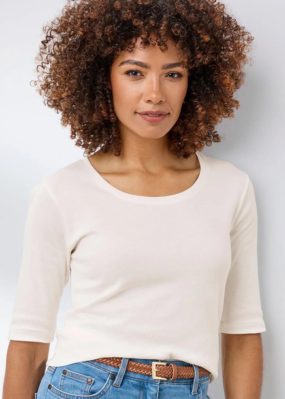 Cotton Traders Ivory Wrinkle Free 1/2 Sleeve Scoop Neck Top - 18 Image 1