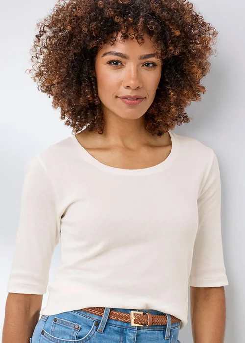 Cotton Traders Ivory Wrinkle Free 1/2 Sleeve Scoop Neck Top - 18 Image 1