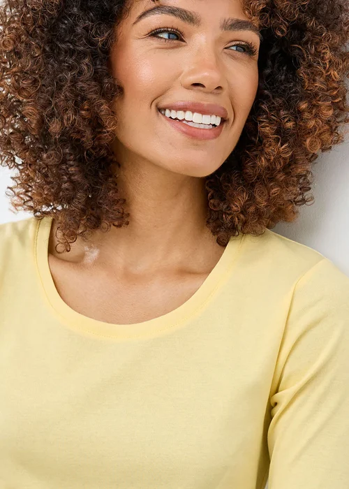 Cotton Traders Pale Yellow Wrinkle Free 1/2 Sleeve Scoop Neck Top - 18 Image 3