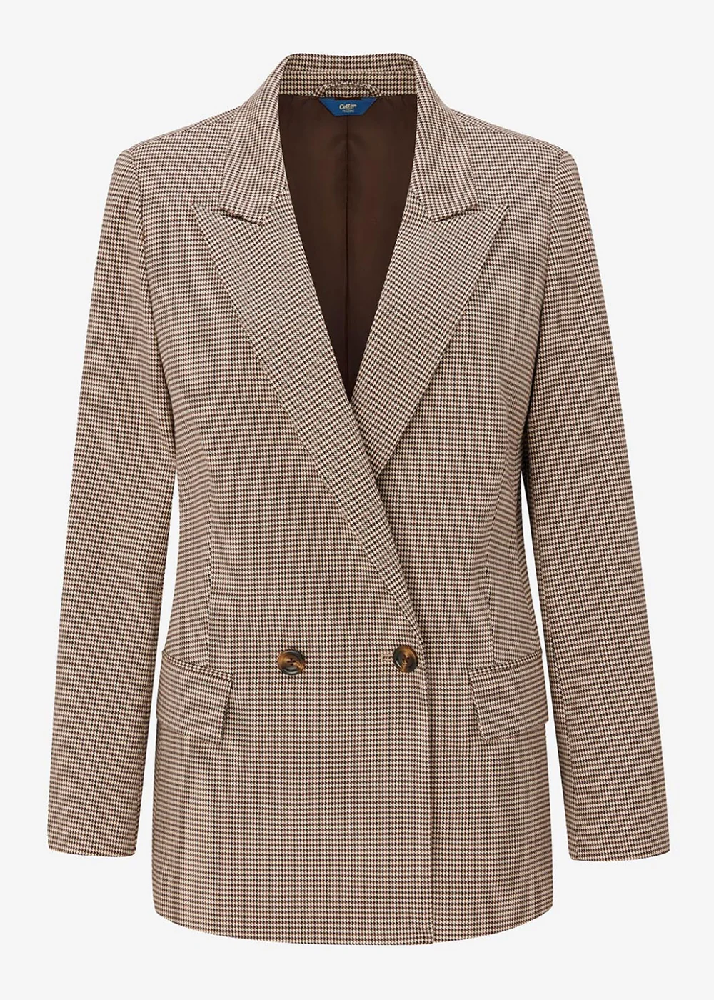 Cotton Traders Oat Soft Lined Double Breasted Check Blazer - 8 Image 2