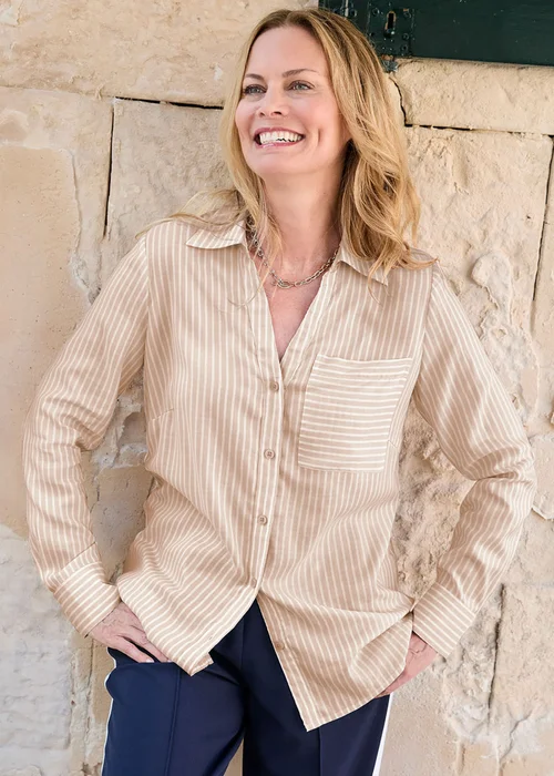 Cotton Traders Oat Relaxed Fit Stripe Shirt - 22 Image 2