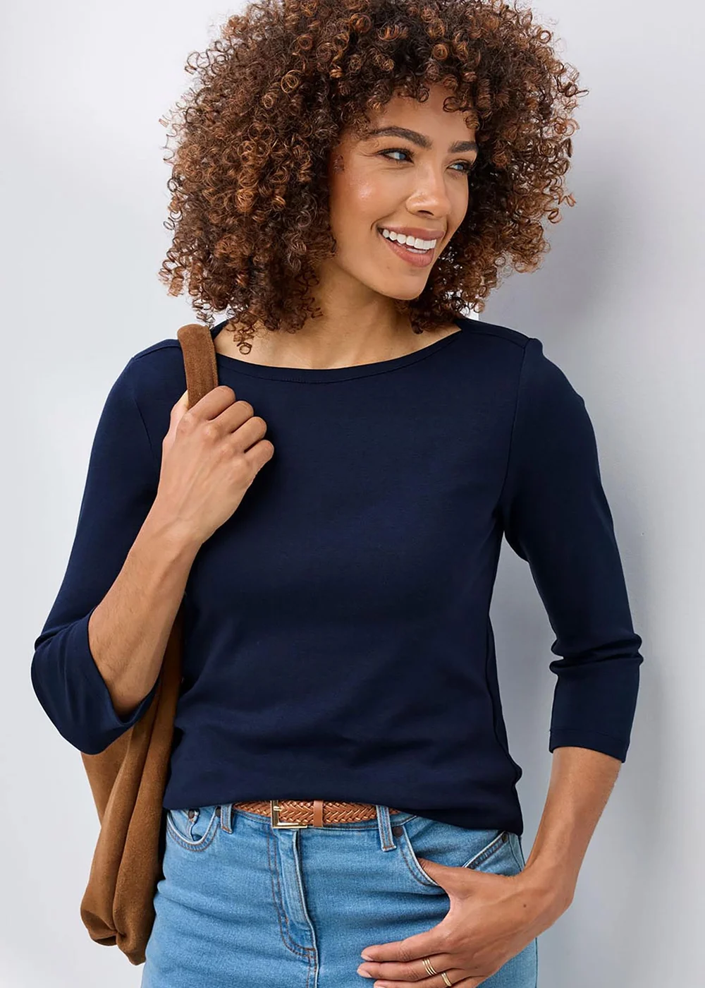 Cotton Traders Navy Wrinkle Free Boat Neck Top - 26 Image 1
