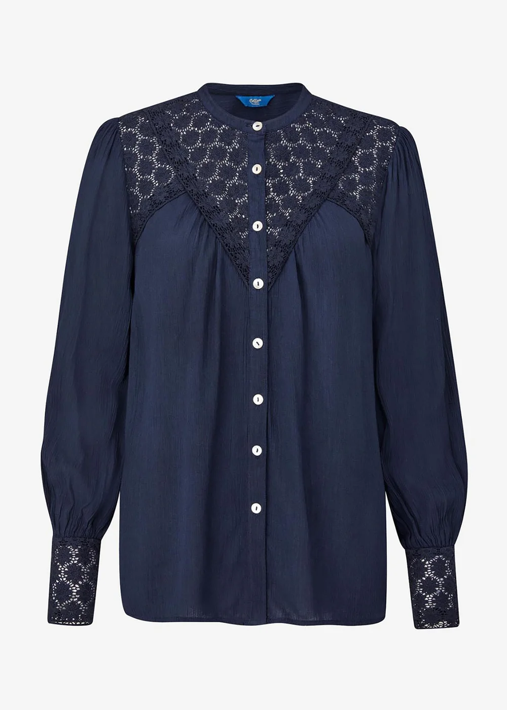 Cotton Traders Navy Lace Trim Crinkle Blouse - 8 Image 4