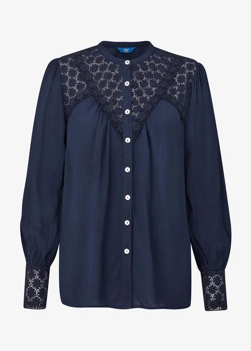 Cotton Traders Navy Lace Trim Crinkle Blouse - 8 Image 4