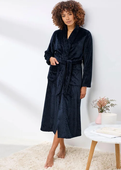 Cotton Traders Navy Blissfully Soft Dressing Gown - 22-24 Image 1