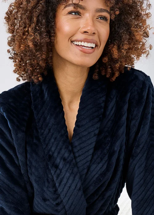 Cotton Traders Navy Blissfully Soft Dressing Gown - 22-24 Image 2