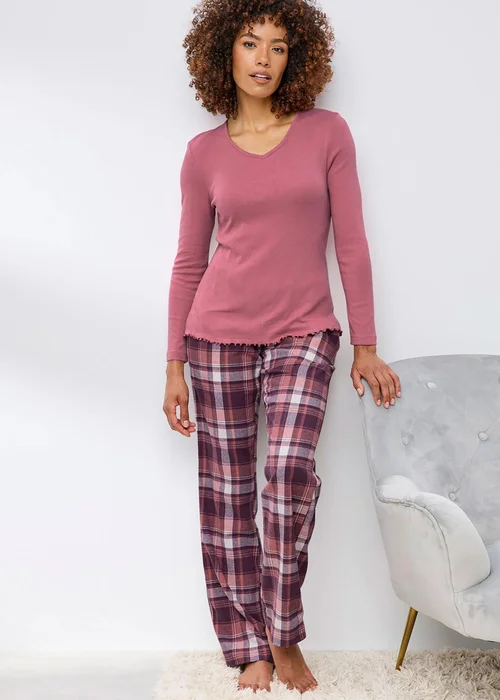 Cotton Traders Multi 2 Pack Long Sleeve Pointelle V Neck Tops - 20 Image 1