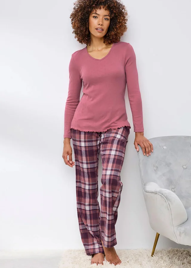 Cotton Traders Multi 2 Pack Long Sleeve Pointelle V Neck Tops