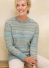 Cotton Traders Iced Aqua Textured Stripe Jumper - 10 Image 1
