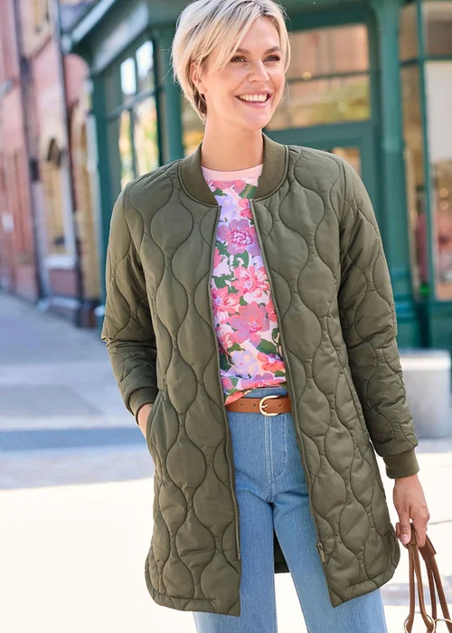Cotton Traders Khaki Longline Padded Jacket - 16 Image 1