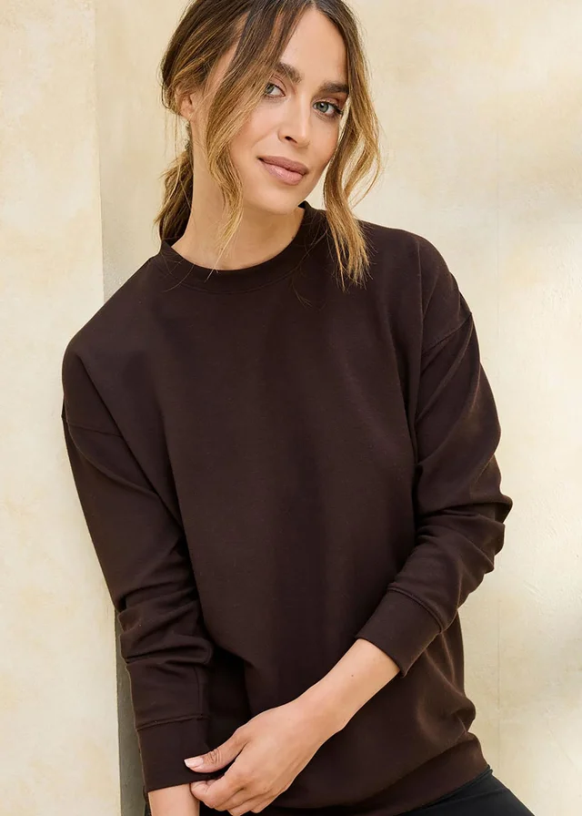 Cotton Traders Espresso Soft Touch Longline Sweatshirt