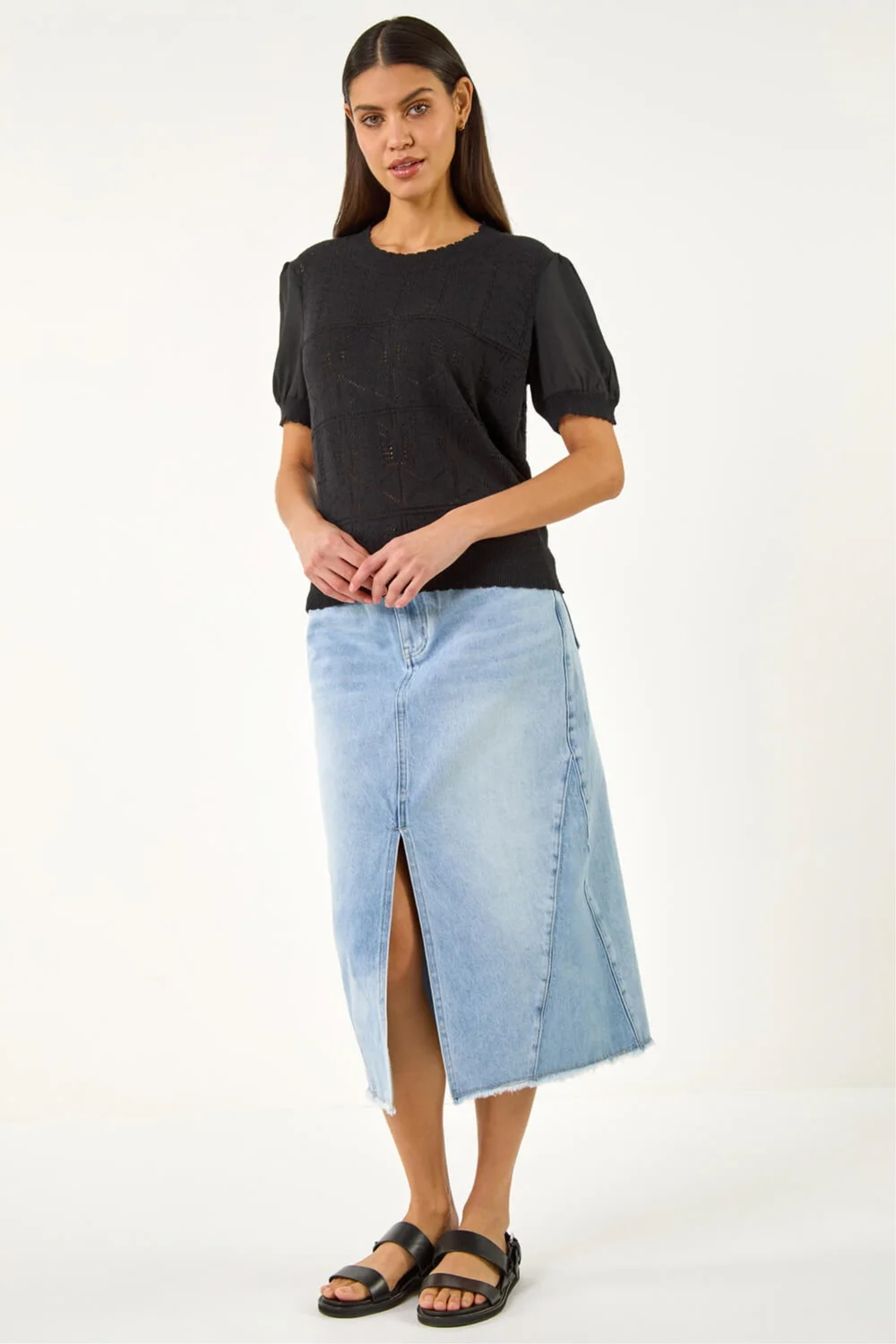 Roman Black Pointelle Knit Tee - 16 Image 2