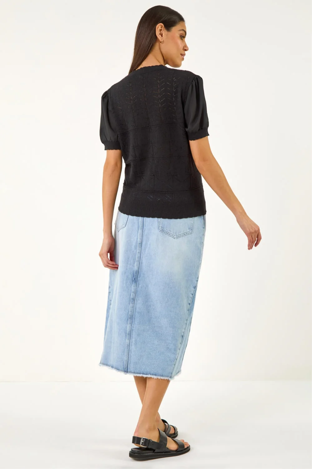 Roman Black Pointelle Knit Tee - 16 Image 3