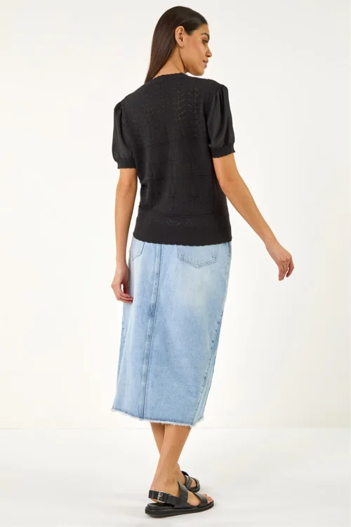 Roman Black Pointelle Knit Tee - 16 Image 3