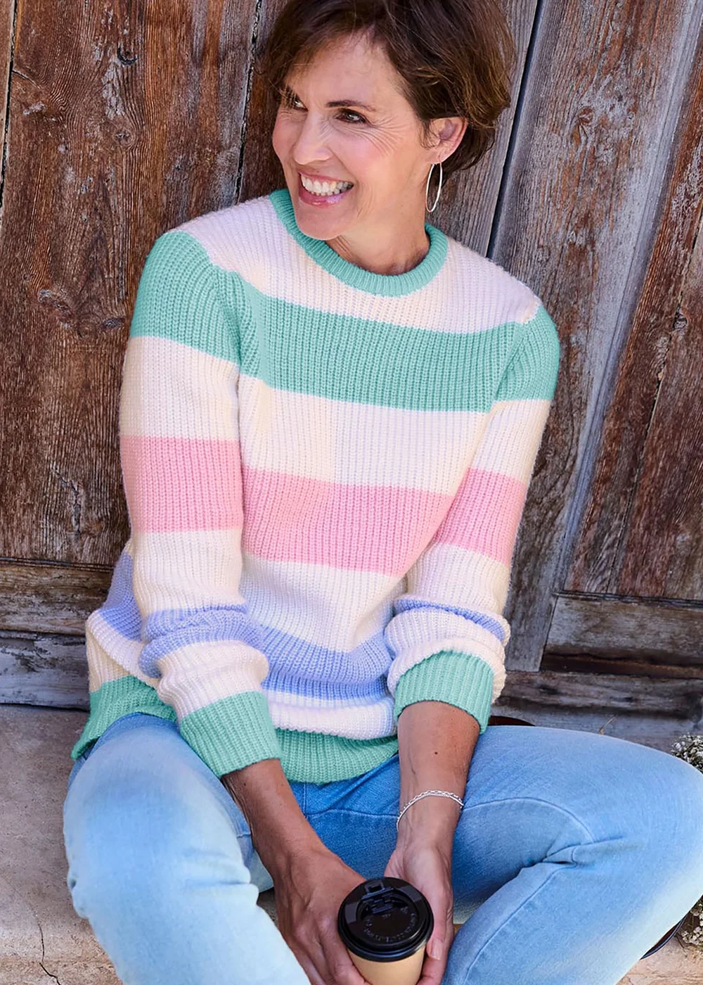 Cotton Traders Baby Blue Stripe Supersoft Jumper - 10 Image 1