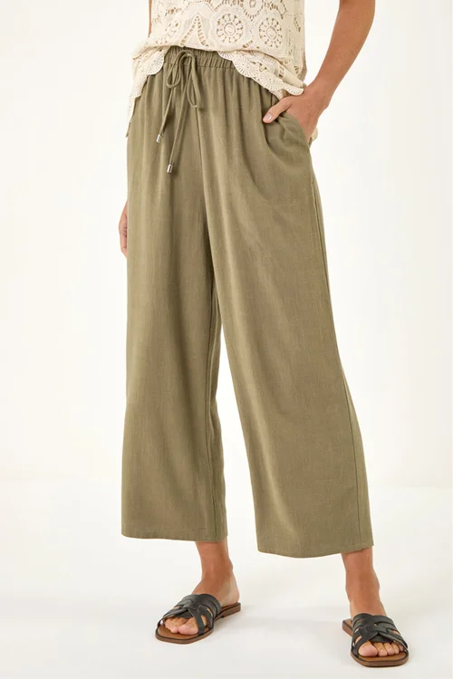 Roman Khaki Cropped Linen Trouser - 10 Image 4