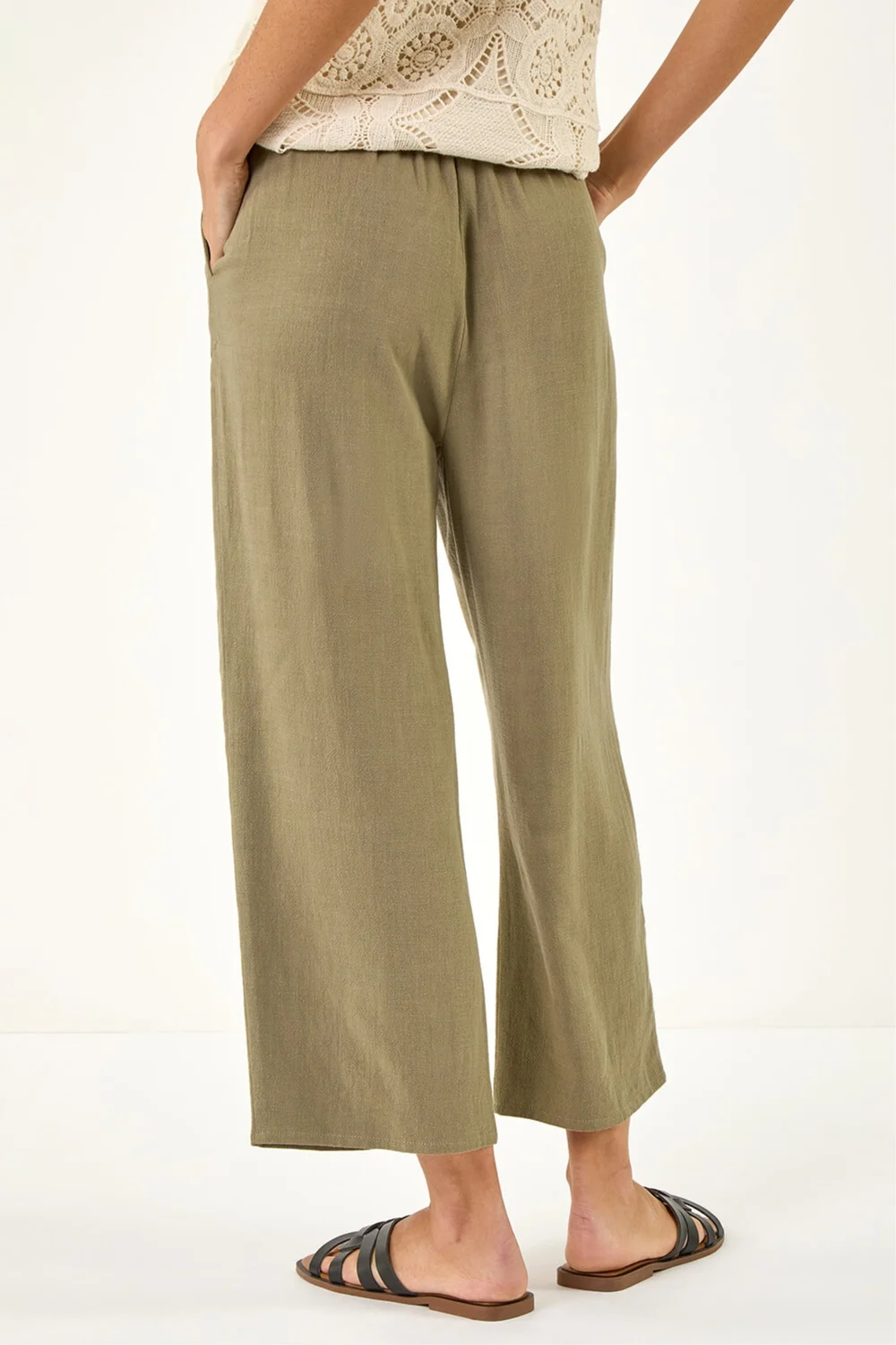 Roman Khaki Cropped Linen Trouser - 10 Image 3