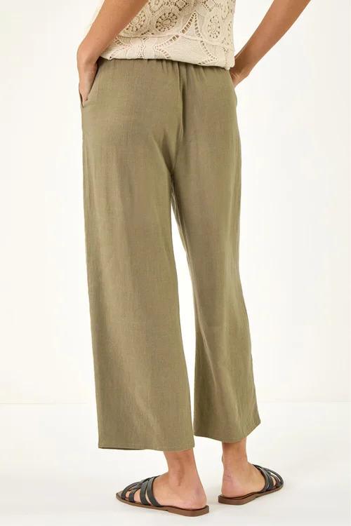 Roman Khaki Cropped Linen Trouser - 10 Image 3