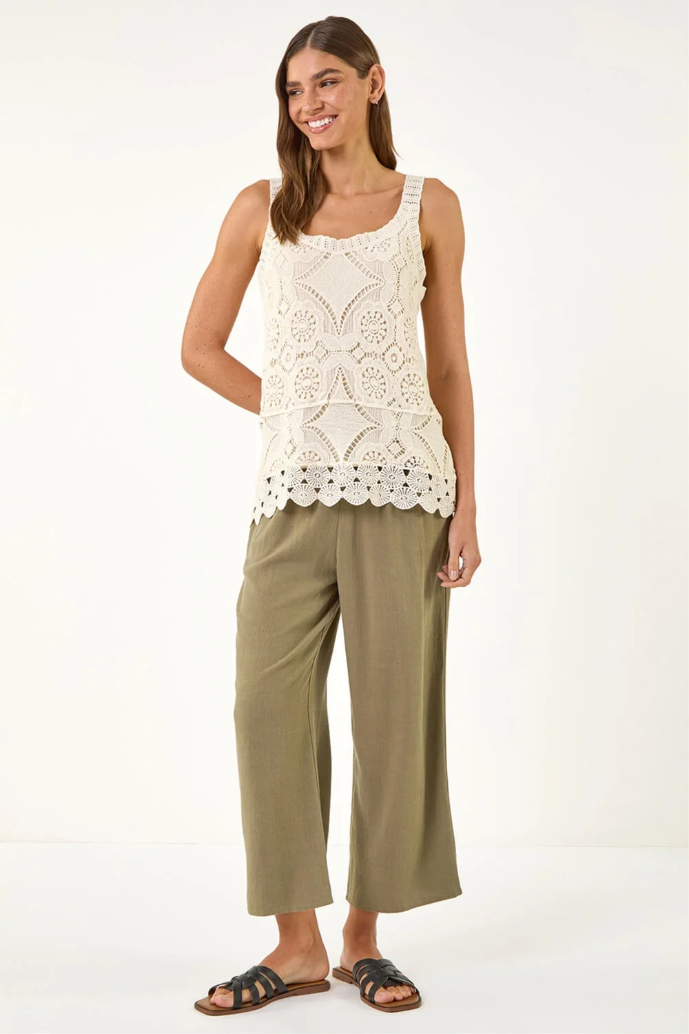 Roman Khaki Cropped Linen Trouser - 10 Image 2
