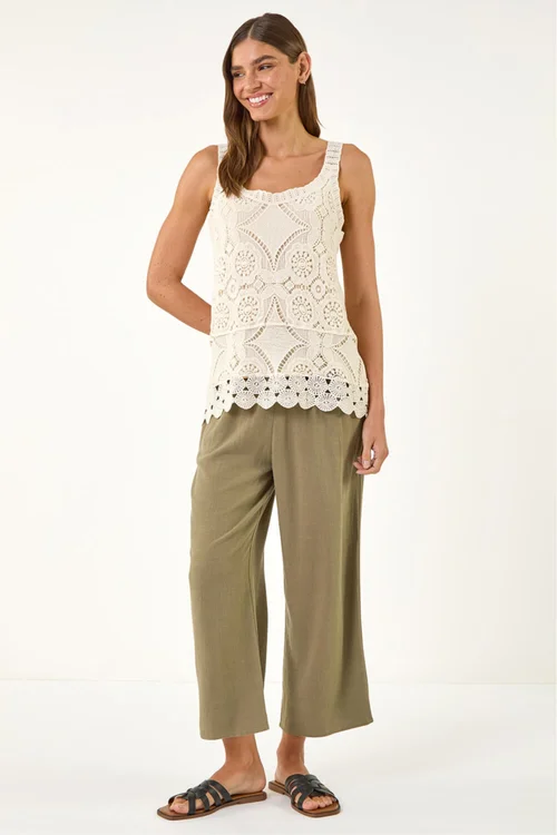 Roman Khaki Cropped Linen Trouser - 10 Image 2