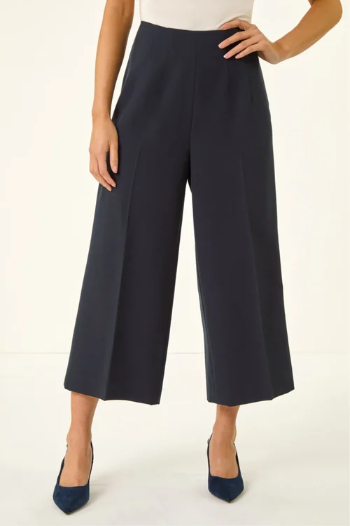 Roman Navy Petite Cropped Wide Leg Stretch Trouser - 16 Image 4