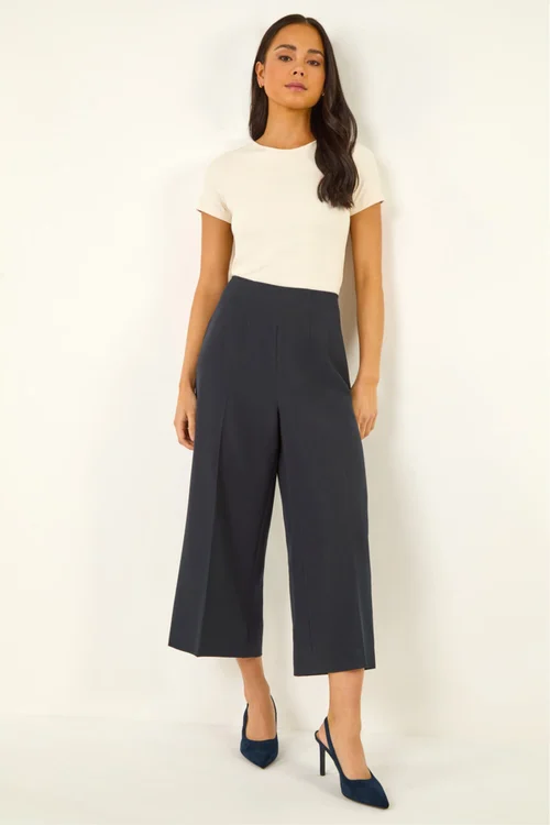 Roman Navy Petite Cropped Wide Leg Stretch Trouser - 16 Image 1