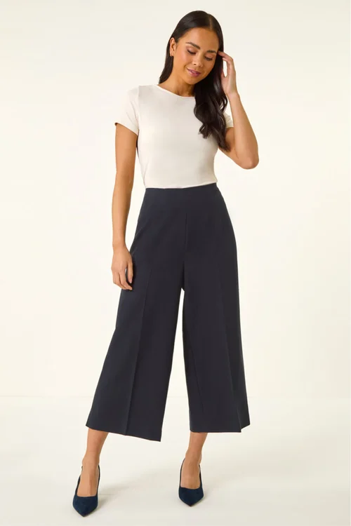 Roman Navy Petite Cropped Wide Leg Stretch Trouser - 16 Image 2