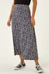 Roman Navy Leaf Print Stretch Midi Skirt - 16 Image 1
