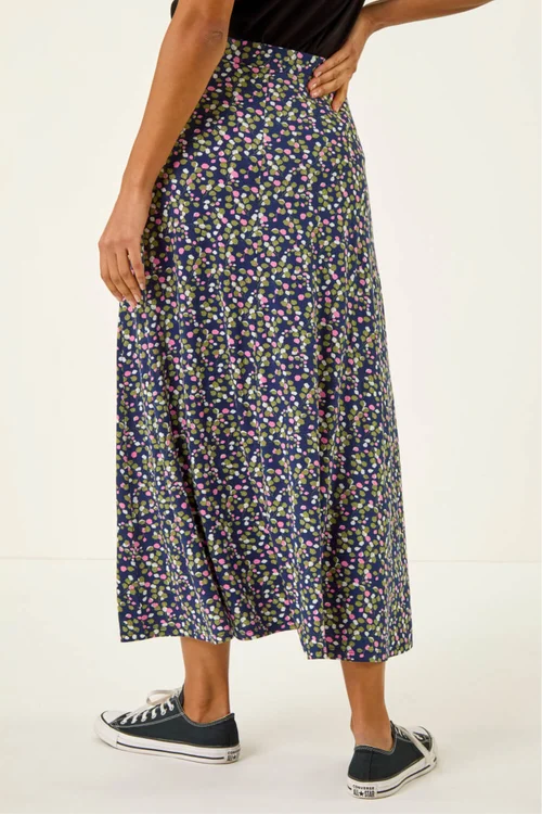 Roman Navy Leaf Print Stretch Midi Skirt - 16 Image 3