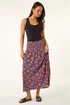 Roman Red Petite Floral Print Shirred Midi Skirt - 10 Image 3