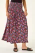 Roman Red Petite Floral Print Shirred Midi Skirt - 10 Image 1