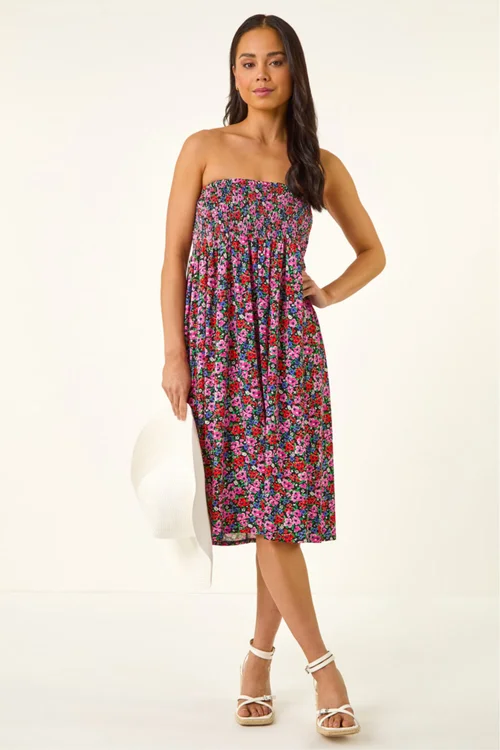 Roman Red Petite Floral Print Shirred Midi Skirt - 10 Image 4