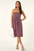 Roman Red Petite Floral Print Shirred Midi Skirt - 10 Image 4